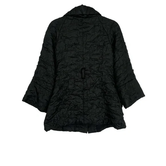 Yoana Baraschi Womens Black Quilted Textured Collared Crinkle Jacket Coat Size S